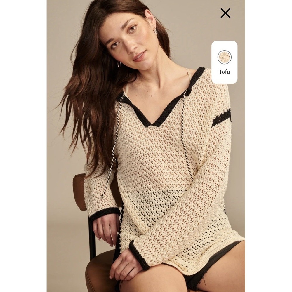 Lucky Brand Women's Oversized Tunic Sweater Top Cotton Open Knit Size Large